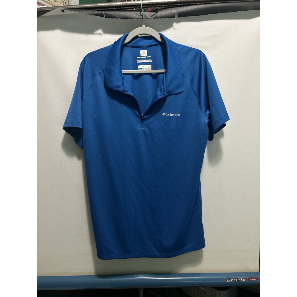 COLUMBIA / Freezer Coil Quarter Zip Short Sleeve Polo Shirt / Mens XL Navy Blue